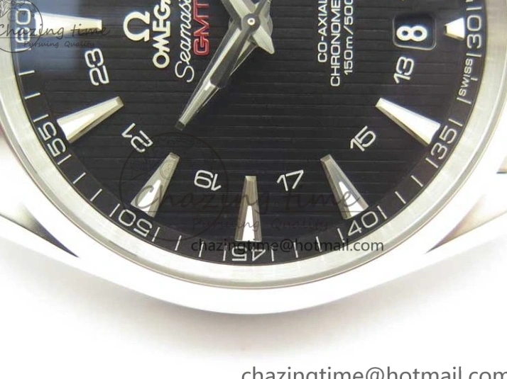 0310 Stylish Aqua Terra 150M GMT SS VSF 1:1 Best Edition Black Textured Dial on SS Bracelet A8605 Super Clone 8055